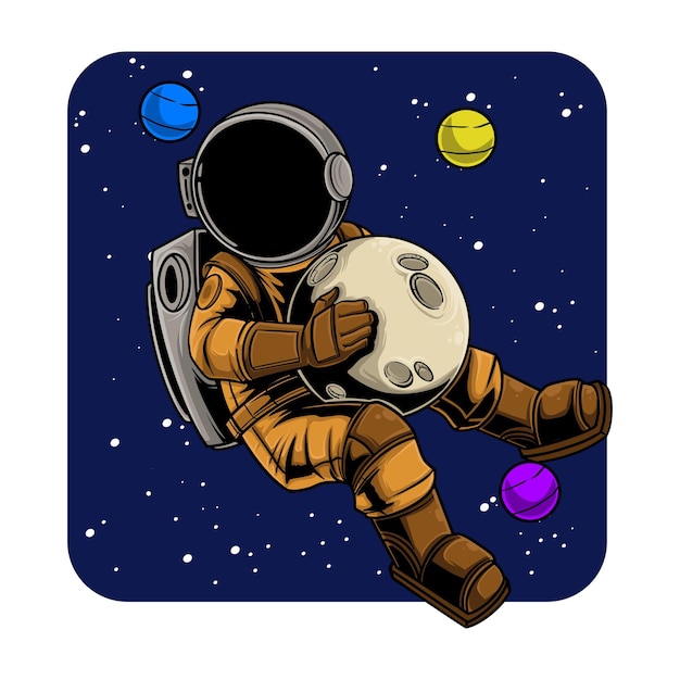 Astronauta trzyma w kosmosie księżycową kulę