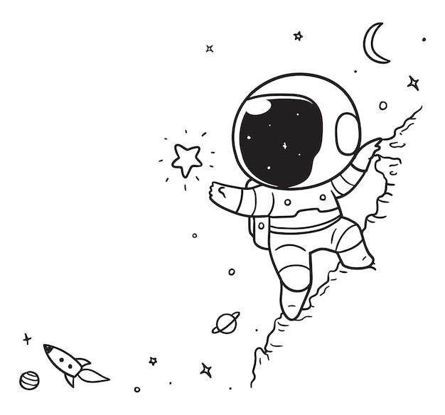 astronauta wspinający się na windę w kosmosie