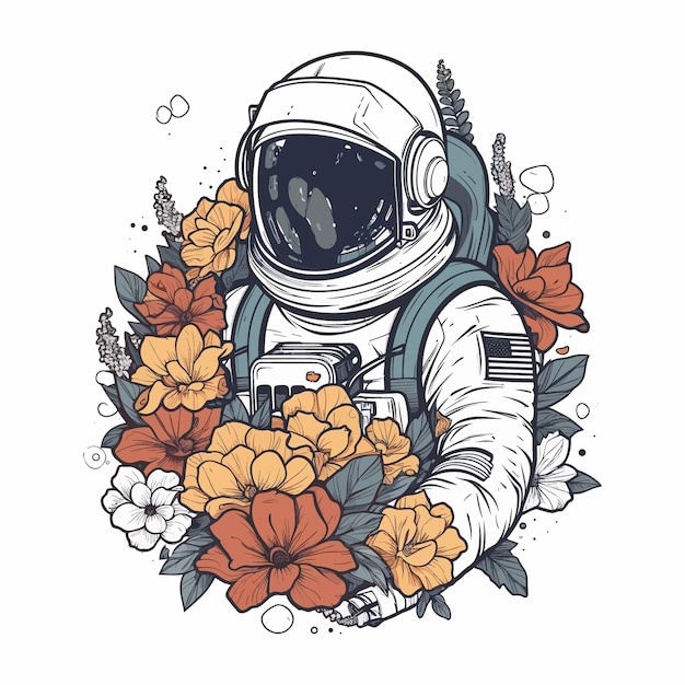 Astronauta Z Kwiatowym Logo Odważny I Niepowtarzalny Projekt, Idealny Dla Twojej Marki O Tematyce Kosmicznej