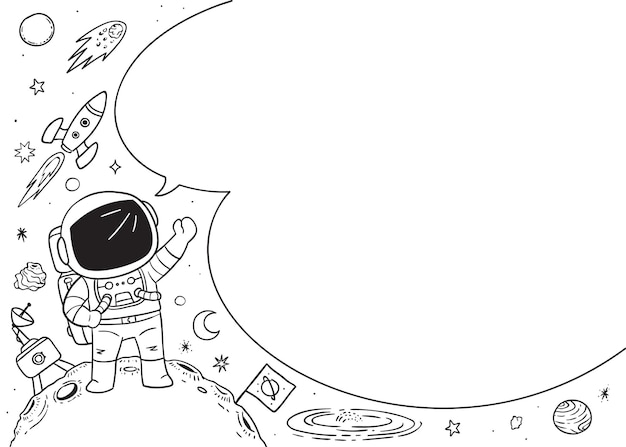 Plik wektorowy astronauta z pustym buble mowy, doodle ilustracja