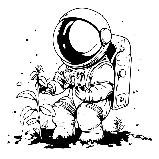 Plik wektorowy astronauta z rośliną w ziemi ilustracja wektorowa