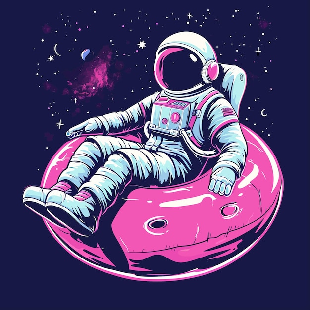 Plik wektorowy astronauta z różową ilustracją pływającą z wektorem premium koszulki