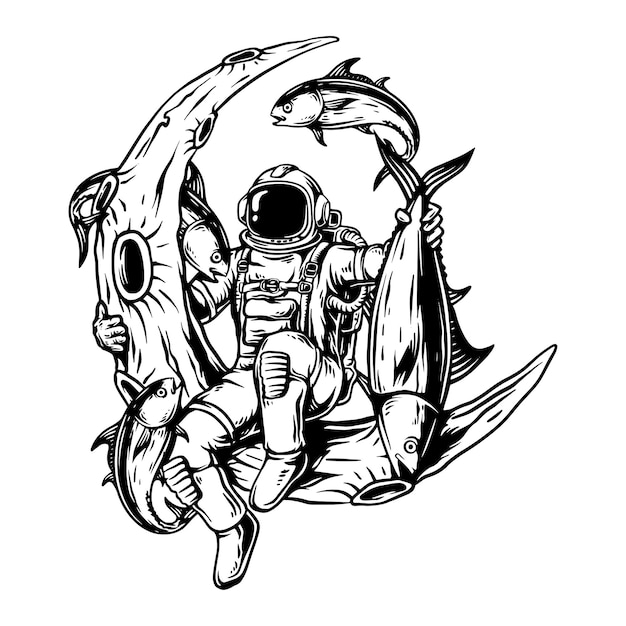 Plik wektorowy astronauta z rybą ilustracji wektorowych sztuki