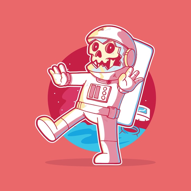 Astronauta Zombie Na Ilustracji Wektorowych Przestrzeni. Zabawna, Przerażająca, Upiorna Koncepcja Projektowa.