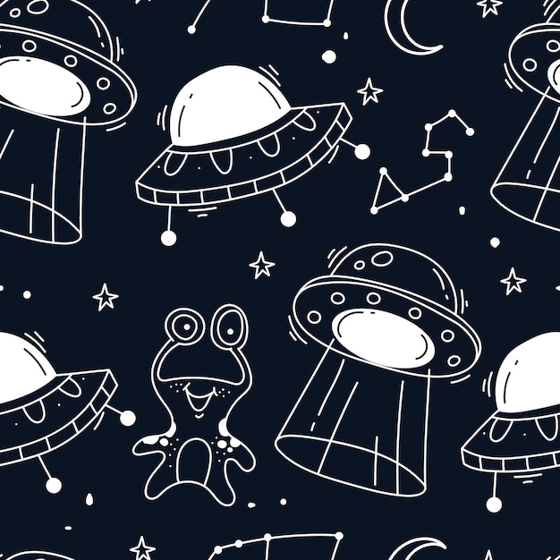 Astronautyczna Rakieta Planeta Bezszwowy Doodle Wzór Koncepcja Projekt Graficzny Ilustracja