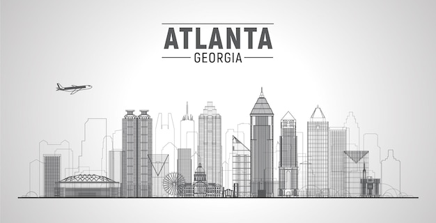 Atlanta Georgia Linia Panoramę Miasta Białe Tło Płaska Ilustracja Wektorowa Koncepcja Podróży Biznesowych I Turystyki Z Nowoczesnymi Budynkami Obraz Na Baner Lub Stronę Internetową