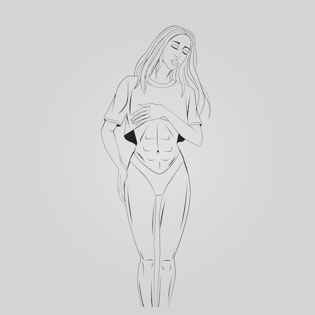 Plik wektorowy atrakcyjna dziewczyna lekkoatletka z mięśni brzucha prasa pochylenie głowy zamknięte oczy artystyczny rysunek ilustracji wektorowych zdrowego stylu życia
