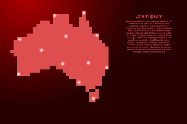 Australia Mapa Sylwetka Z Czerwonego Kwadratu Pikseli I świecących Gwiazd. Ilustracja Wektorowa.