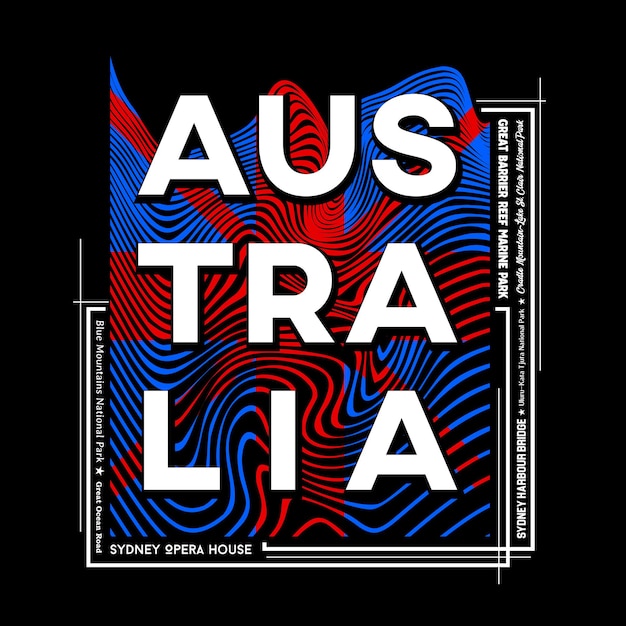 Plik wektorowy australia tshirt i projekt graficzny plakatu w abstrakcyjnym stylu ilustracja wektorowa