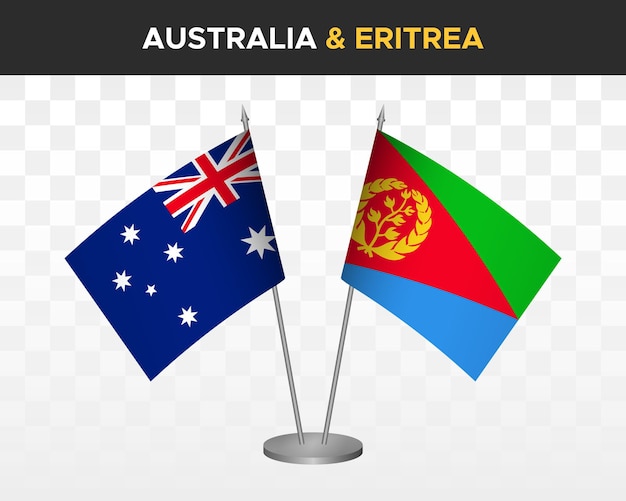 Australia vs Erytrea flagi na biurko makieta na białym tle 3d wektor ilustracja flagi stołowe