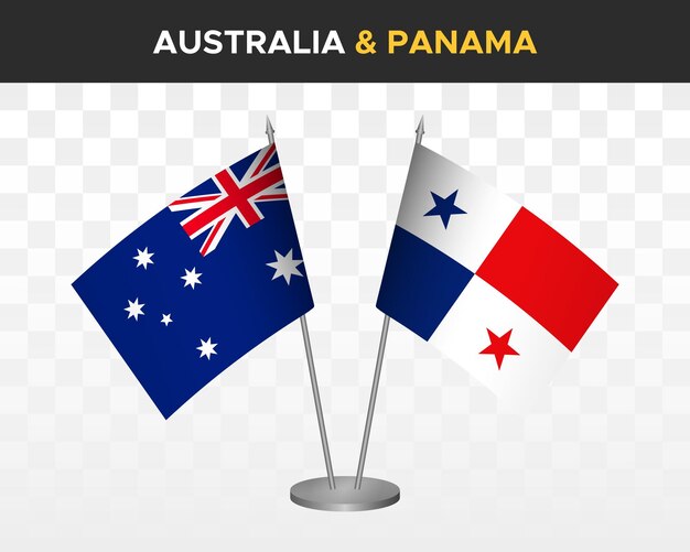 Australia vs Panama flagi na biurko makieta na białym tle 3d wektor ilustracja flagi stołowe