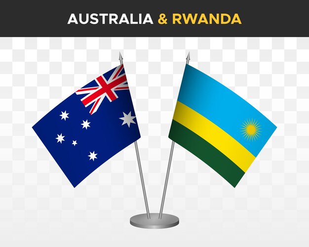 Plik wektorowy australia vs rwanda flagi na biurko makieta na białym tle 3d wektor ilustracja flagi stołowe