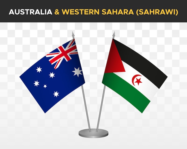 Australia Vs Sahara Zachodnia Flagi Biurko Makieta Na Białym Tle 3d Wektor Ilustracja Flagi Stołowe