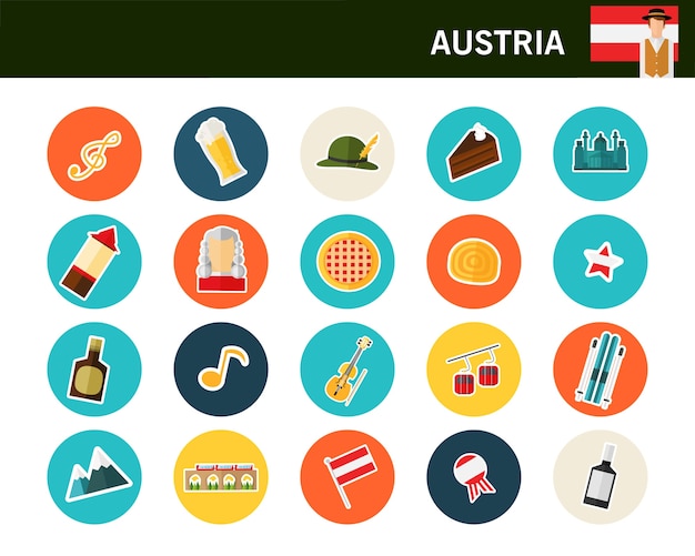 Austria Koncepcja Płaskie Ikony