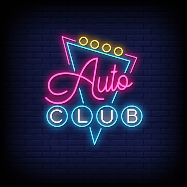 Auto Club Neonowe Znaki Tekst Styl Wektor