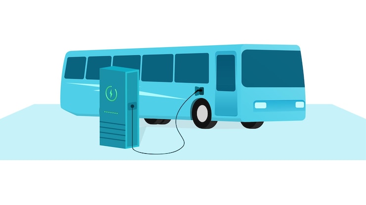 Wektor autobus transportu publicznego ładowanie w pojazd elektryczny stacja ładowania pojazdu w ev ładowania punkt wektor biznes ilustracja na białym tle