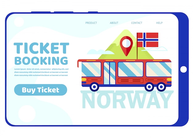 Autobus turystyczny z flagą Norwegii na górski krajobraz