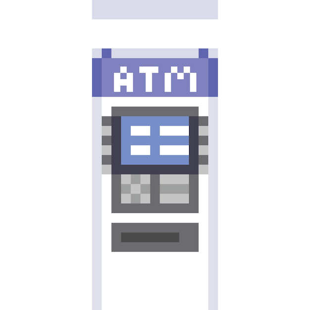 Plik wektorowy automat bankomatowy z kreskówkami pixel art