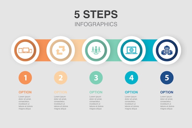 Automat do gry w kości kasyno online zakład żetony ikony Infografika szablon projektu Koncepcja kreatywna z 5 krokami