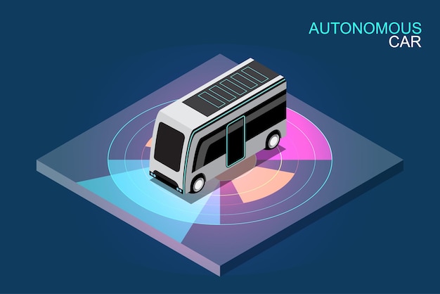 Plik wektorowy autonomiczny inteligentny samochód automatyczny bezprzewodowy czujnik poruszający się po drodze wokół samochodu autonomiczny inteligentny samochód jedzie skanuje drogi obserwuje odległość i automatyczny system hamowania