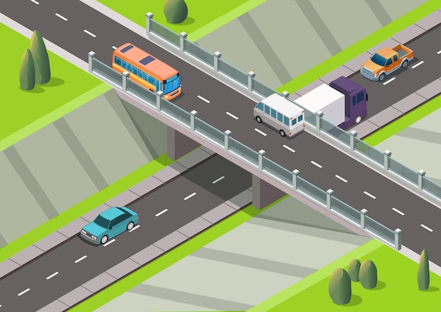 Autostrada izometryczna z skrzyżowaniem nadjazdu