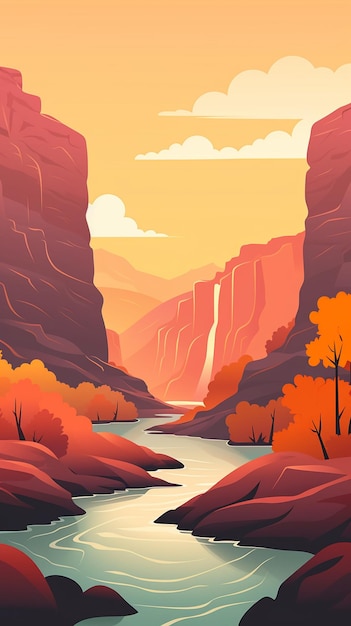 Plik wektorowy autumn canyon z rzeką 4