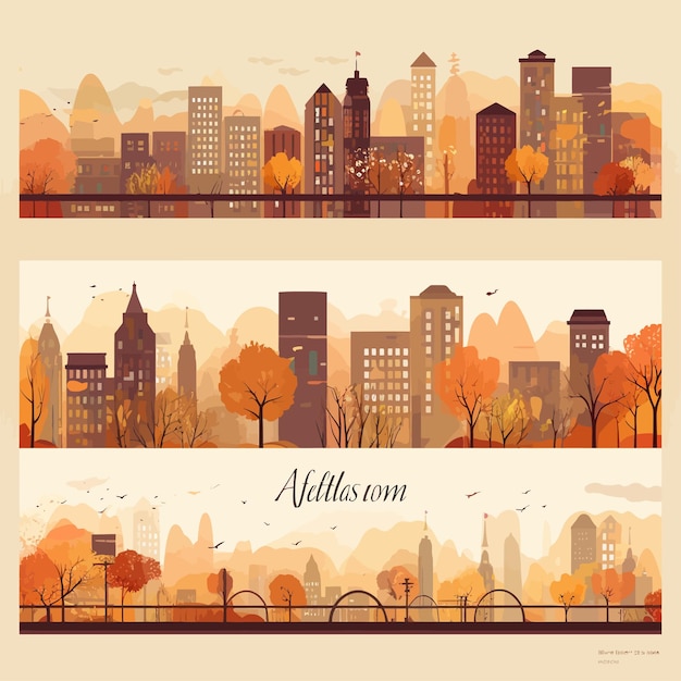 Plik wektorowy autumn_cityscape_banner_material_set_vector