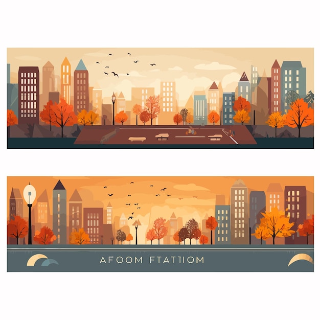 Autumn_cityscape_banner_material_set_vector