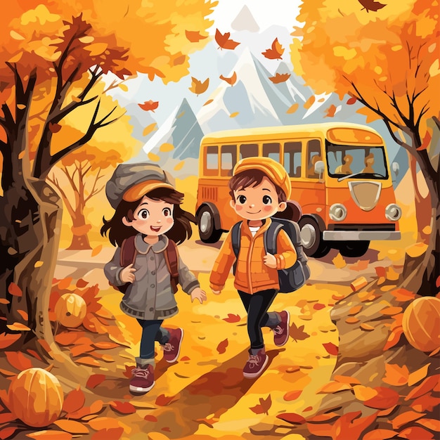 Plik wektorowy autumn_excursion_children_vector