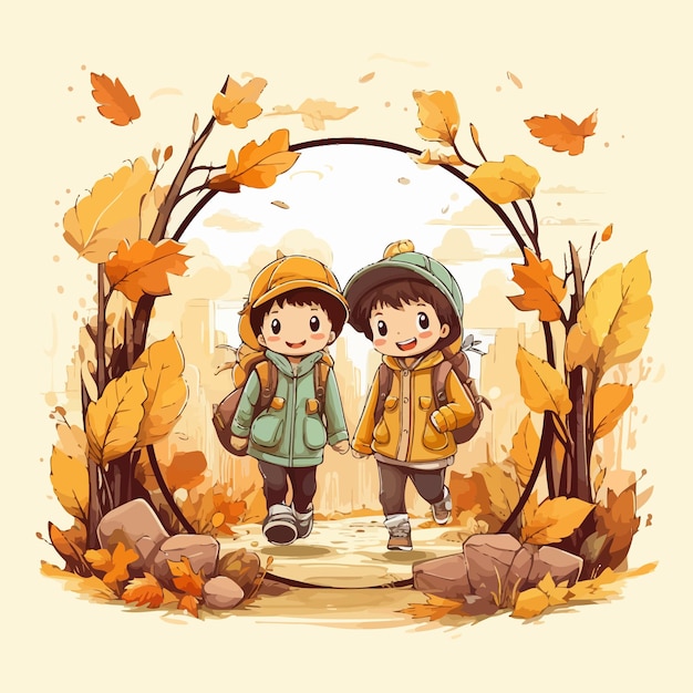 Plik wektorowy autumn_excursion_frame_children_vector