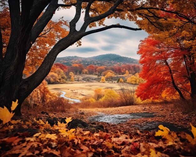 Plik wektorowy autumn landscape in new york city new york state united states of america