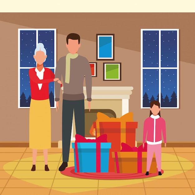 Plik wektorowy avatar stara kobieta i mężczyźni z świątecznych prezentów