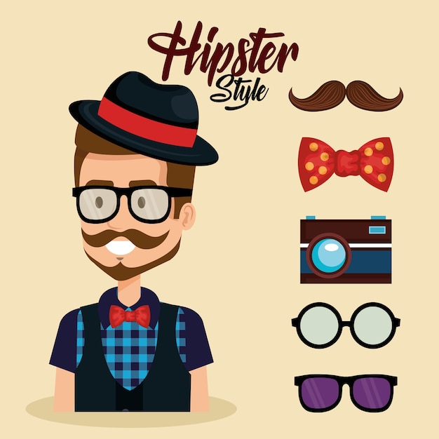 Awatar stylu hipster z akcesoriami