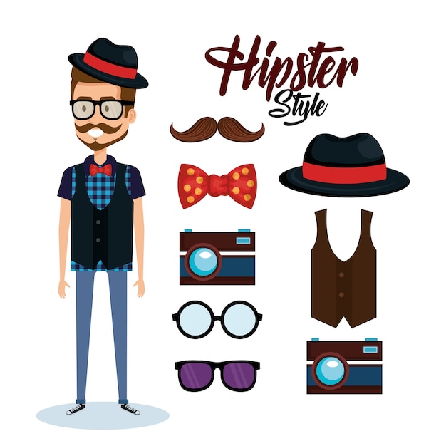 Awatar stylu hipster z akcesoriami