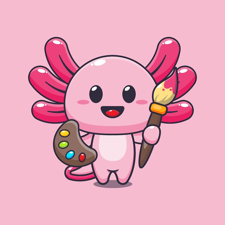 Wektor axolotl malarz kreskówka wektor ilustracja