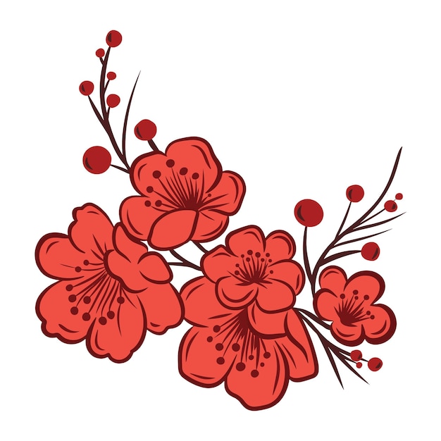 Plik wektorowy azjatycka gałąź kwiatów wiśni sakury minimalistyczna prosta ilustracja wektorowa izolowana na białym