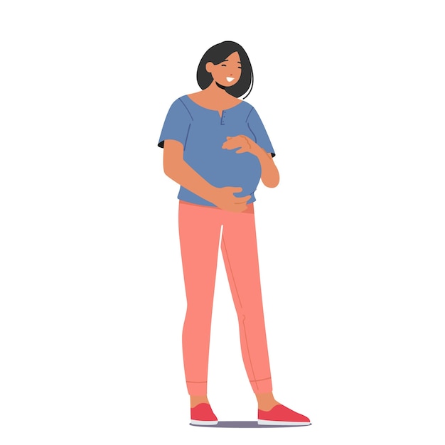 Azjatycka kobieta w ciąży Piękna uśmiechnięta dziewczyna z dużym brzuchem Ciąża Koncepcja macierzyństwa i macierzyństwa Młoda matka