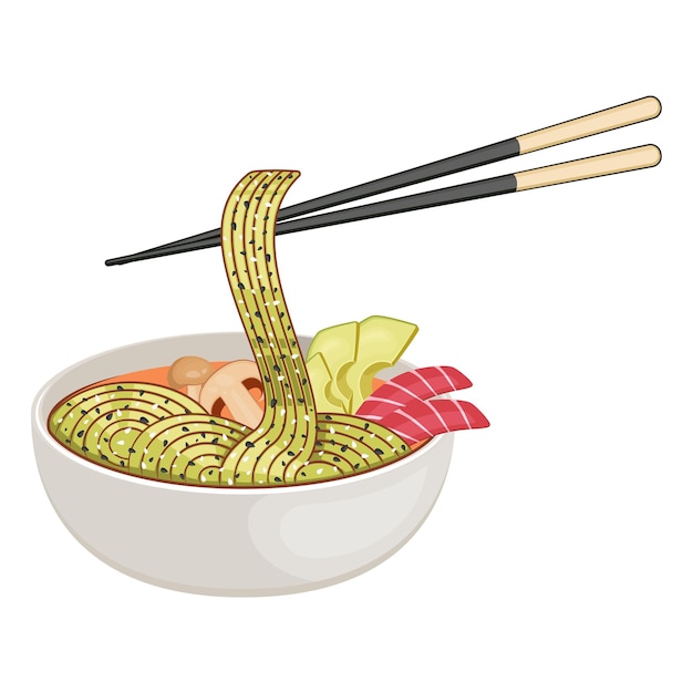 Plik wektorowy azjatycka miska z ramenem, owocami morza i paluszkami sushi