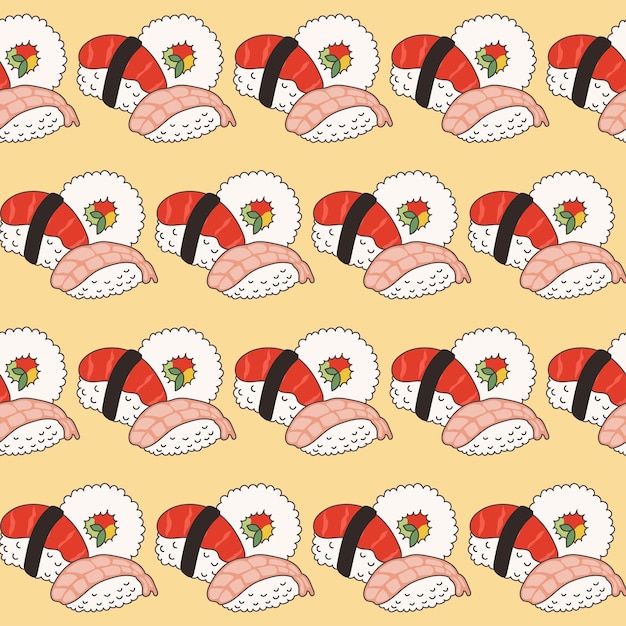 Azjatyckie Jedzenie Doodle Papier Pakowy Wydrukuj Próbkę Zabawny Symbol Bezszwowy Wzór Tła