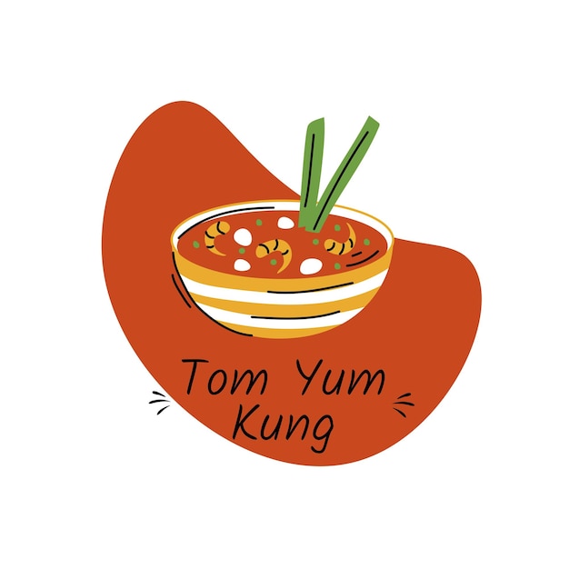 Plik wektorowy azjatyckie jedzenie zupa tom yum kung tajska pikantna zupa ręcznie rysowane ilustracji wektorowych