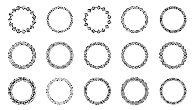 Aztec Ozdobne Koła Geometryczne Starożytne Plemienne Tubylców Okrągłe Ramki I Ozdobne Etykiety Dla Tekstu W Stylu Boho Wektor Na Białym Tle Zestaw