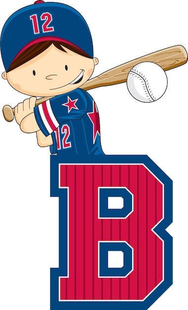 Plik wektorowy b jest dla bejsbolisty uczącego się alfabetu ilustracja edukacyjna