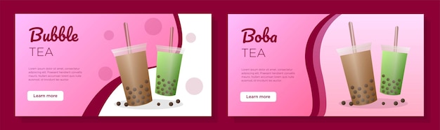 Bąbelkowy Sklep Z Herbatą Szablon Banera Internetowego Zestaw Boba Perły Napoje Bar Reklama Korporacyjna