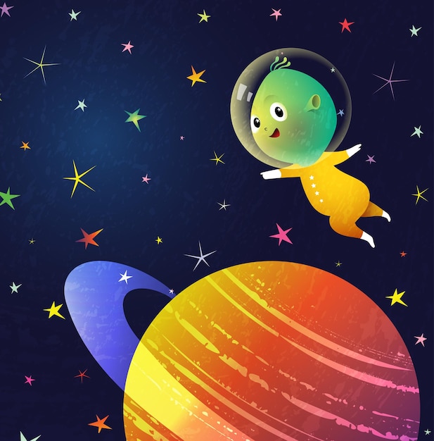 Baby Alien Lub Kid Extraterrestial In Starry Space