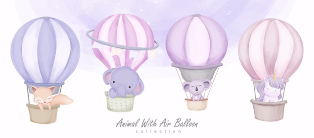 Baby Animal I Air Balloon Clipart Zestaw Ilustracji