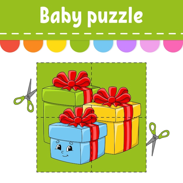 Baby Puzzle Easy Level Flash Cards Cut And Play Color Activity Worksheet Gra Dla Dzieci Postać Z Kreskówek Ilustracja Wektorowa