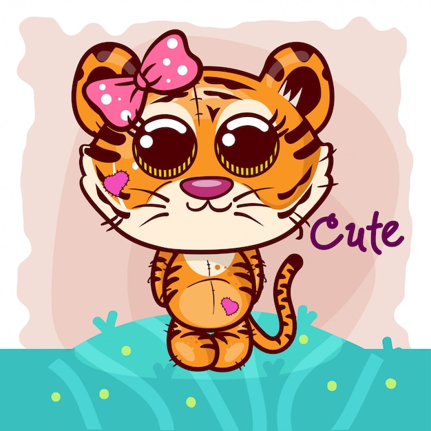 Plik wektorowy baby shower greeting card z cute cartoon tiger girl - wektor