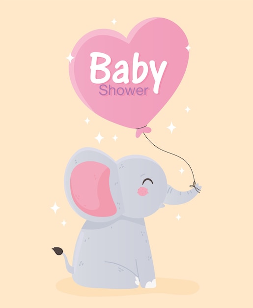 Baby Shower, ładny Mały Słonik Z Ilustracji Wektorowych Balon Serce