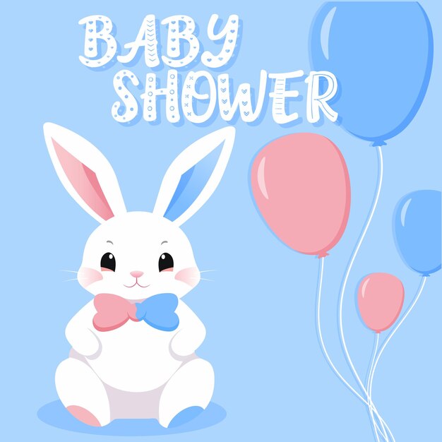 Plik wektorowy baby shower lub kartka zaproszenia na imprezę płciową impreza płciową słodki królik i balony wektorowy ilustracja