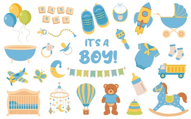 Baby shower To chłopiec Ustaw na przyjęcie zaproszenie kartka powitania banner internetowy media społecznościowe